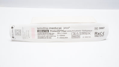 Smiths Medical 3067 Jelco ProtectIV Plus Safety IV Cath. Radiopaque 20G x 1in(x)